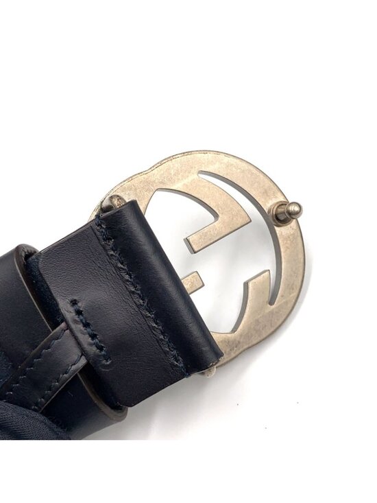 Gucci Interlocking Buckle Leather Black Belt Silver main image 7